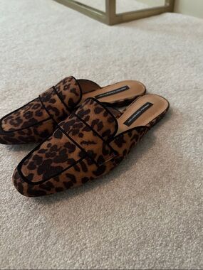 French Connection Leopard Print Slip-On Mules in Brown and Black